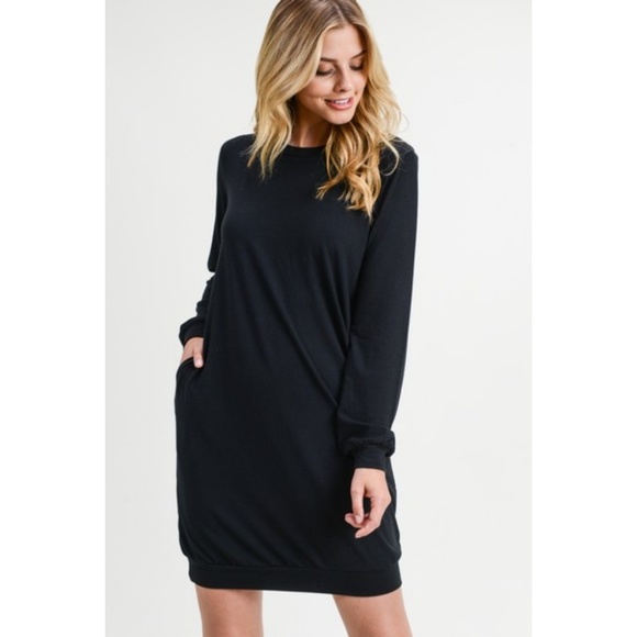 Women's Casual Soft Sweatshirt Dress Solid Black - Picture 4 of 8